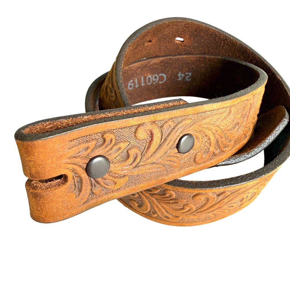 Tony Lama Kids Western Belt 24 Tooled Brown Leather Little Texas C60119 No Buckl